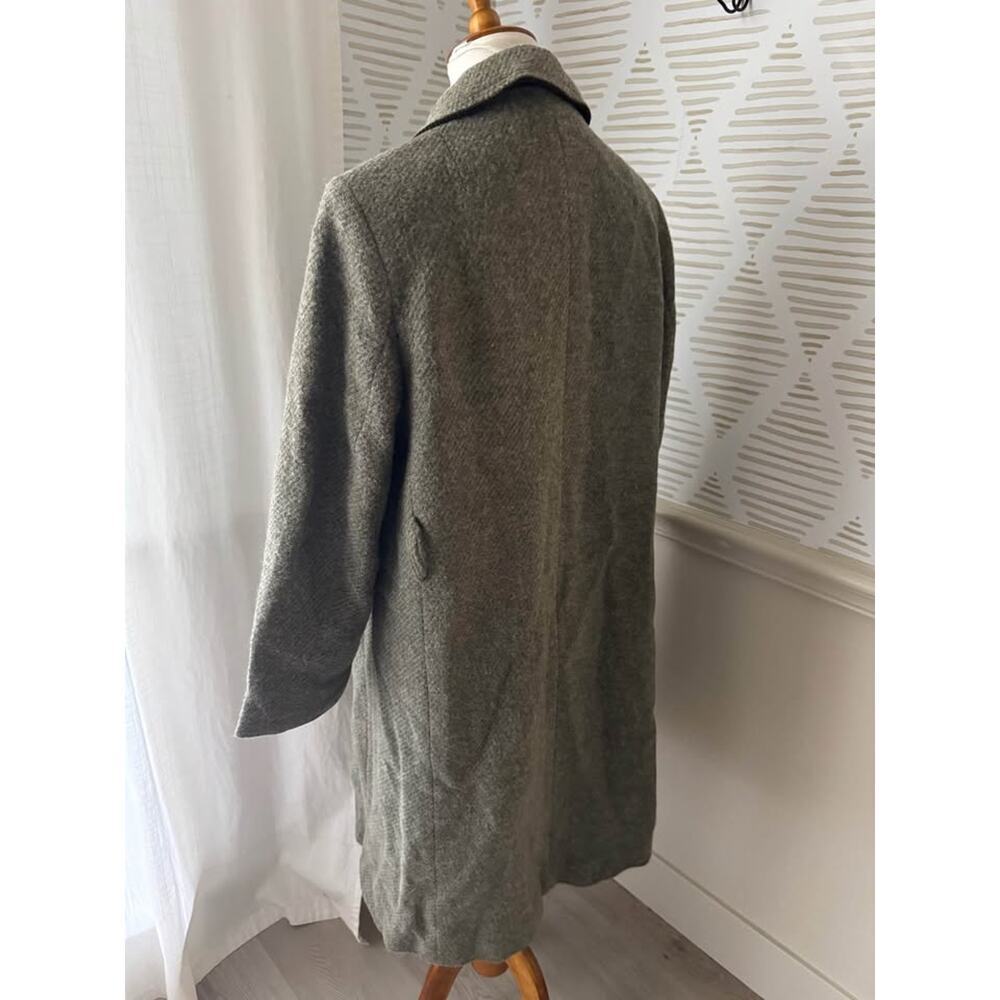 Vintage Women’s Large Green Gray Wool Tweed Trench Utility Coat - Picture 5 of 10